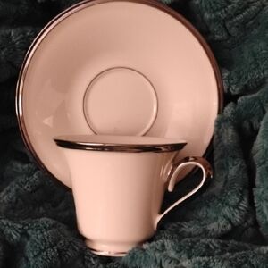 Lenox White and Silver Rim Porcelain Teacup and Saucer